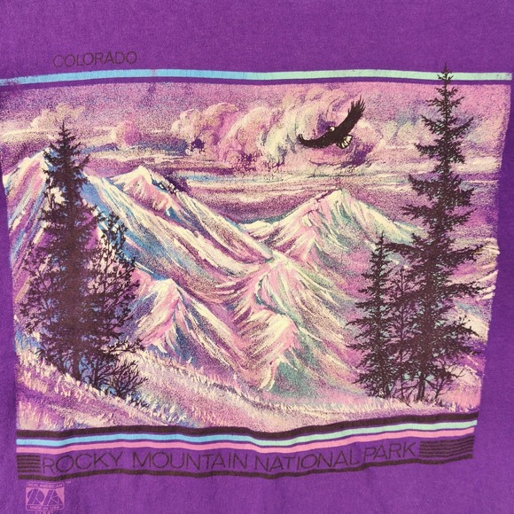 Vtg Hanes Beefy-T XLarge Purple Single Stitch Made In USA Durango Colorado 90s - Picture 2 of 10